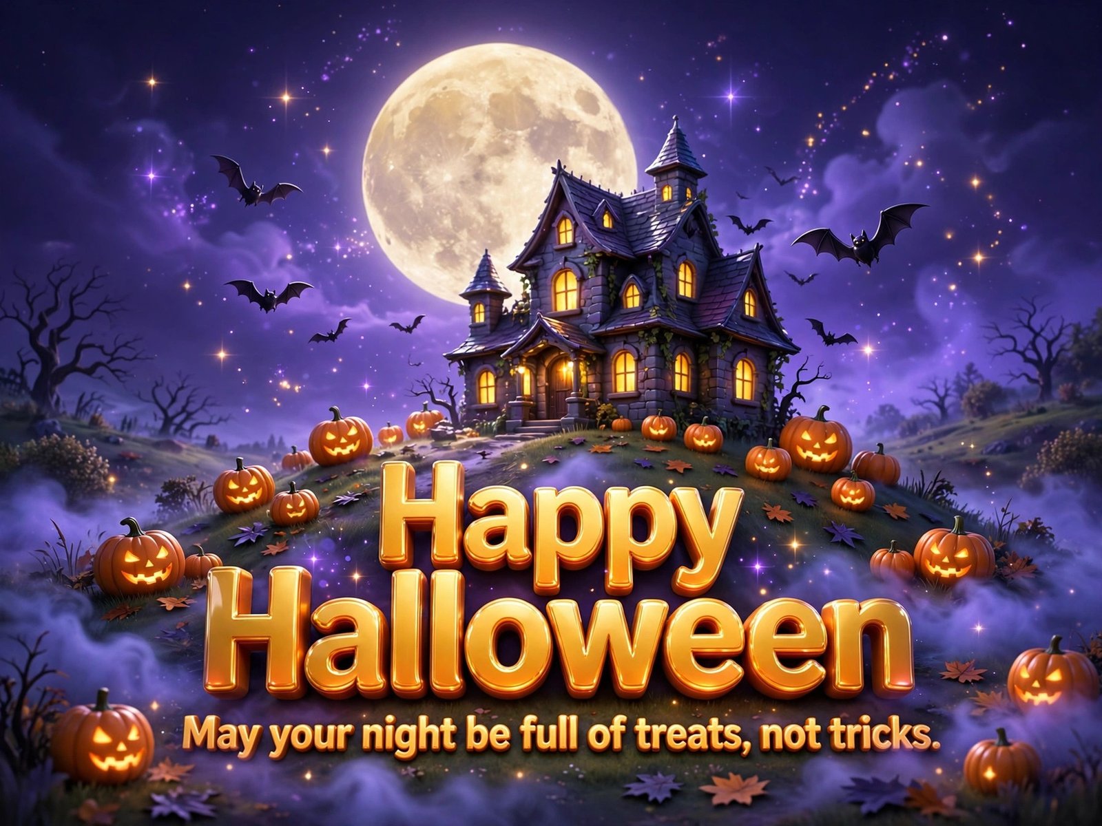 Haunted house under a full moon