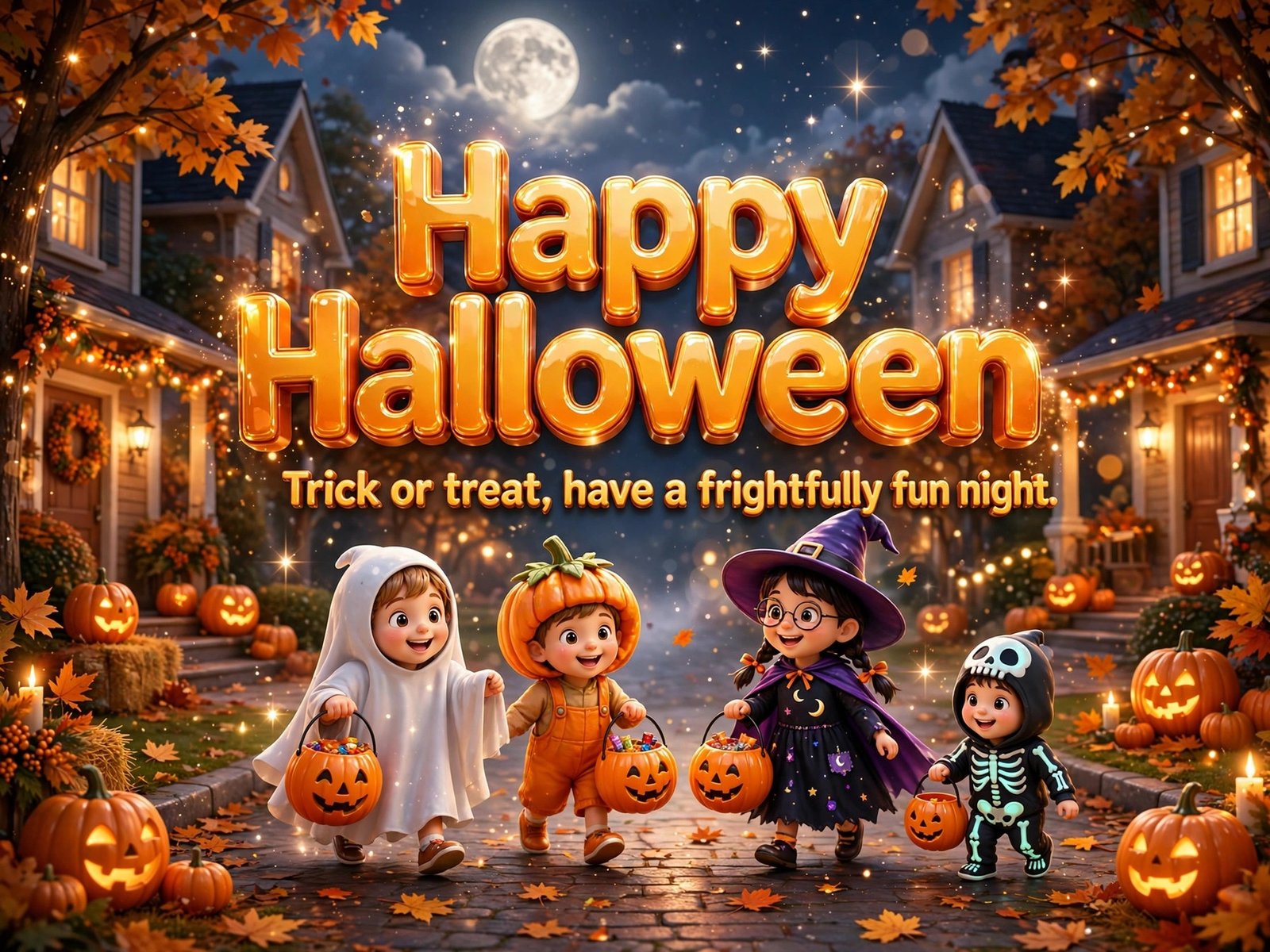 Costumed kids trick-or-treating